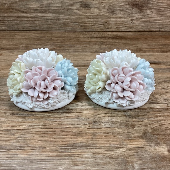 Vintage Candle Holders-Ardalt Lenwile Japan Porcelain Chrysanthemums - Picture 4 of 15